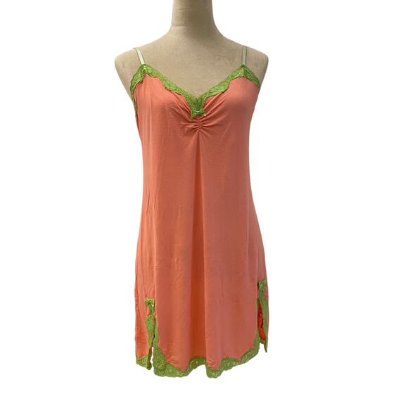Betsey Johnson Other - Betsey Johnson Orange and Green Size Large Nighty Cotton and Lace Slip Y2K
